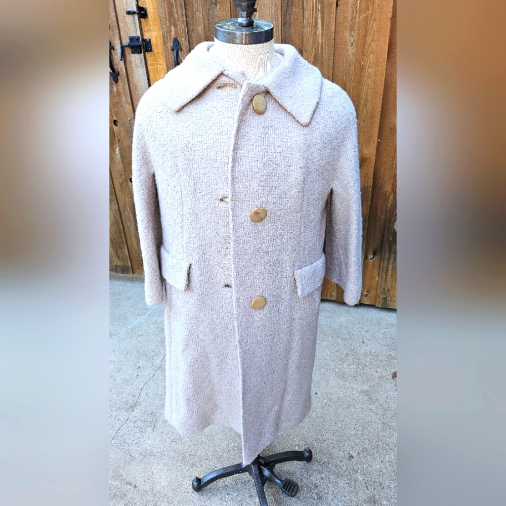 Vintage 50s Boucle WOOL Cream Lined Womens Winter Opera Over Coat S-M
